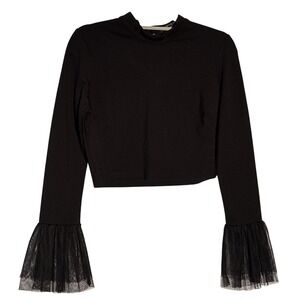 Black XL Cropped Long Bell Net Sleeve Y2K Whimsigoth Witchy Fairy 90s